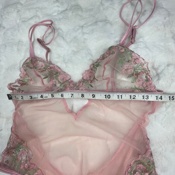 🔥NWOT ASOS Floral Embroidered Mesh Strappy Lingerie Bodysuit  Pink Size 10 - Picture 13 of 13